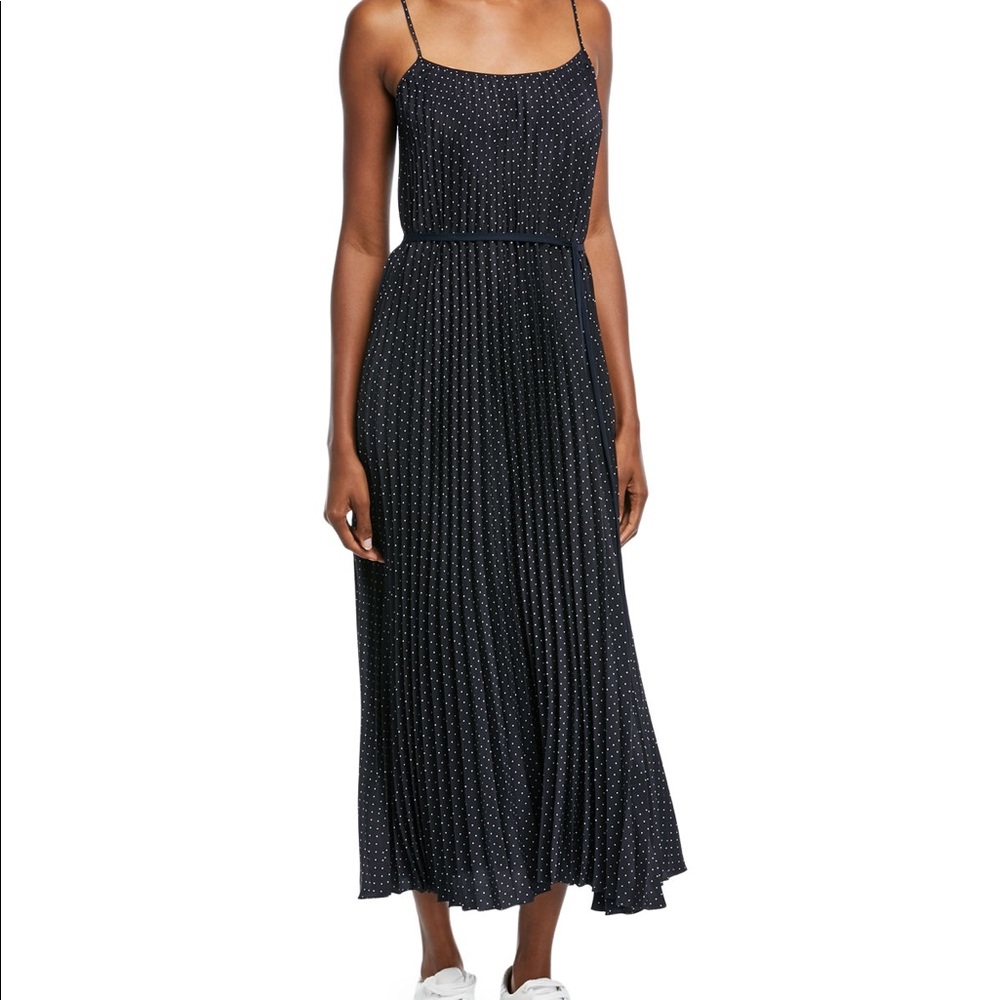 Vince Polka Dot Pleated Midi Dress